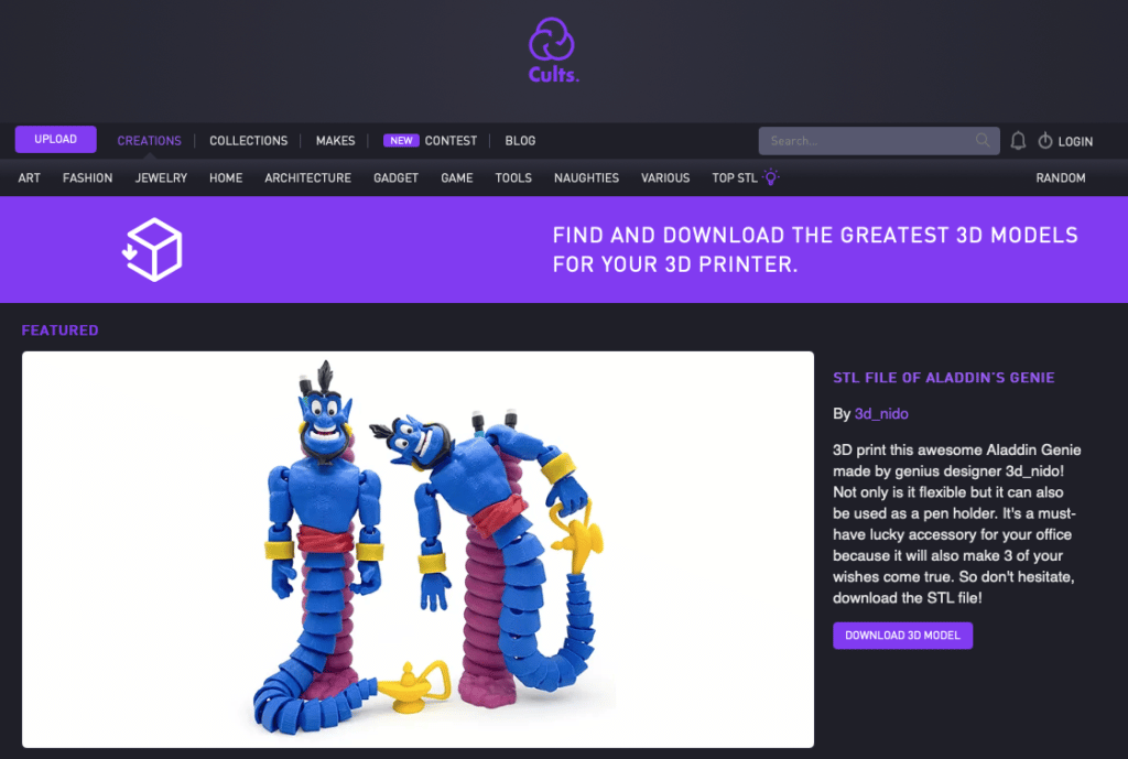 Cults - Sitios para descargar modelos de impresión 3d